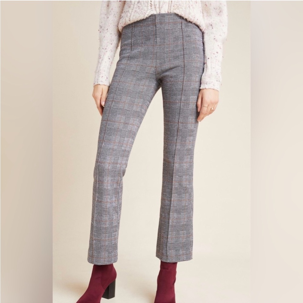 Anthropologie The Essential Crop Flare Plaid Houndstooth Check Ankle Pants SP